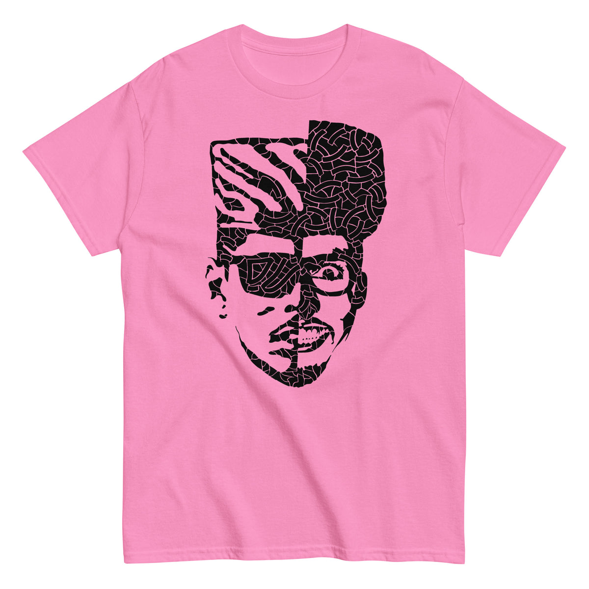graphic tee with image of shock G. pink tee with black print image. Adult size